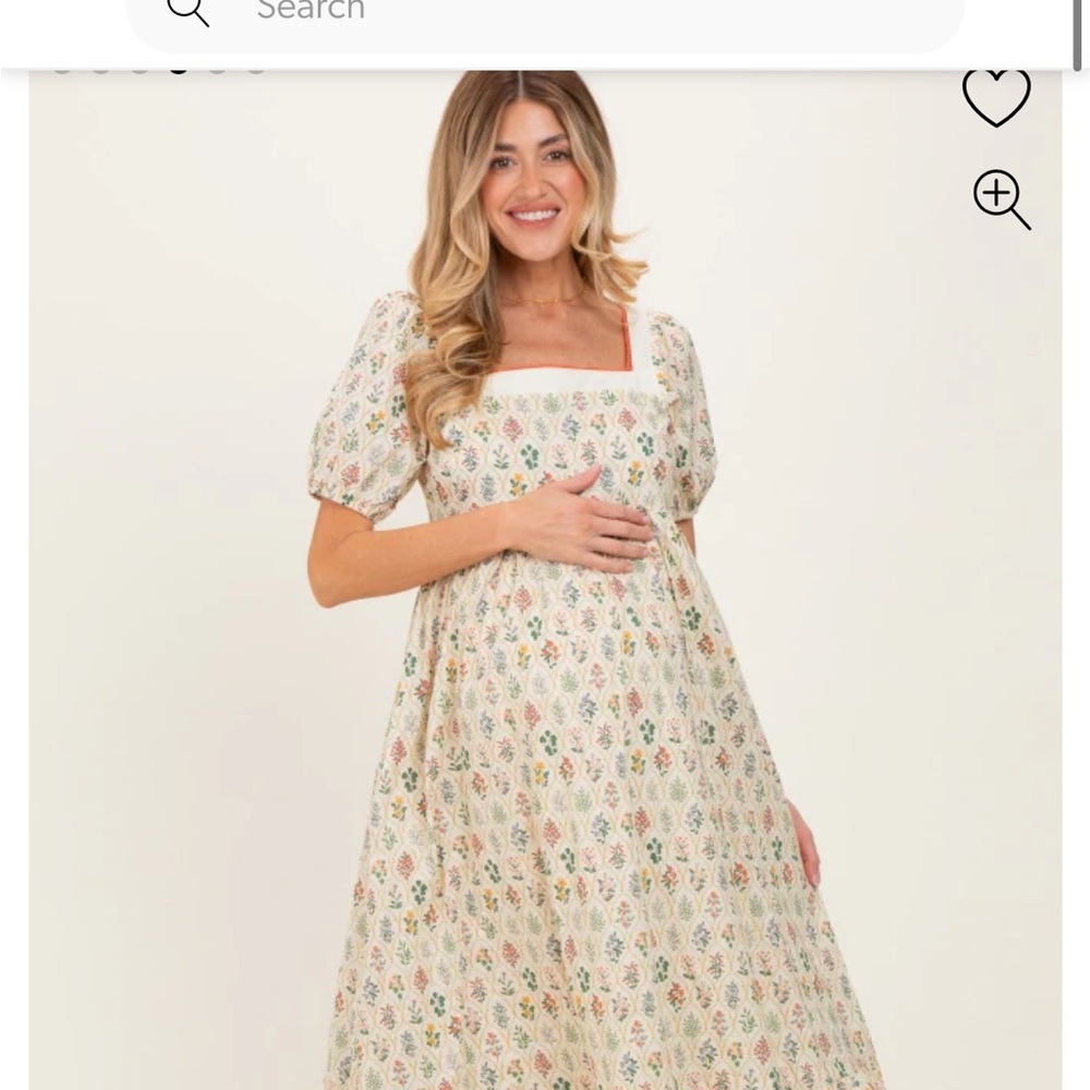 Pink Blush Creme Floral Cotton Puff Sleeve Maternity Maxi Dress Large